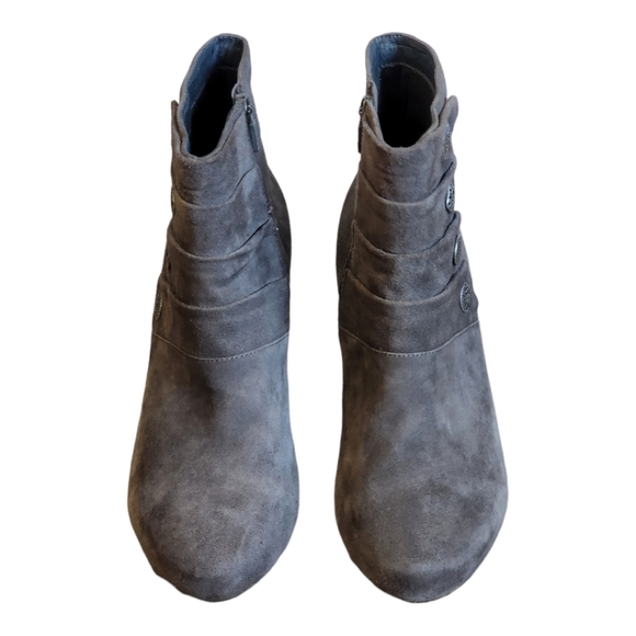 Dansko Gray Suede Ankle Boots with Button Detail - Picture 2 of 12